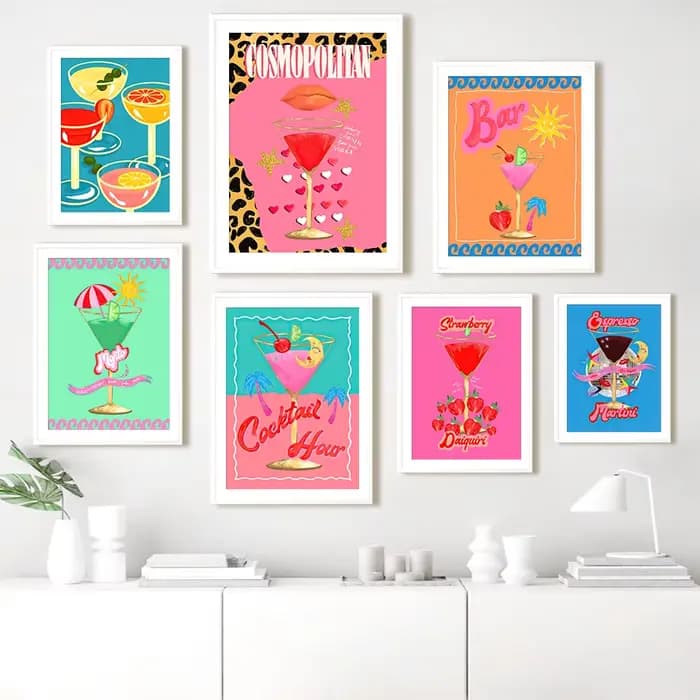 Toile d'art mural nordique esthétique, affiche pour bar, décoration de chambre, jus de cocktail, mojito, martini, clics, phare