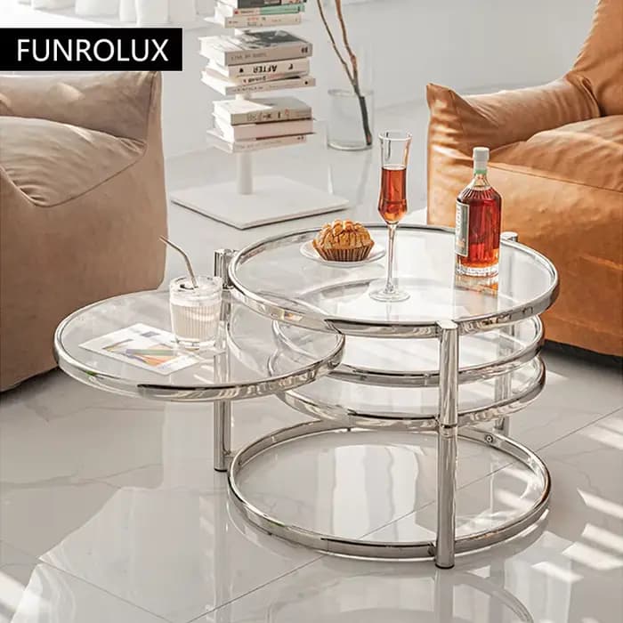 Table basse en acier inoxydable avec verre du Guatemala, table à thé moderne, appartement