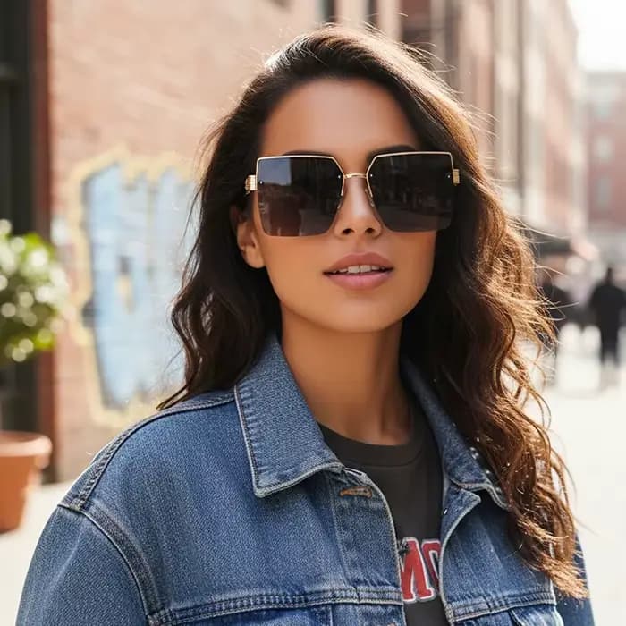 Nouveau demi-monture carré Protection UV lunettes de soleil à la mode unisexe Style de rue