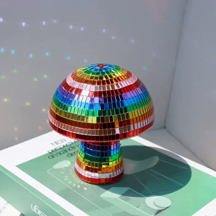 Boule Disco incassable arc-en-ciel pulvérisée à la main, décor de champignon, centre de Table en verre pailleté pour noël, fêtes