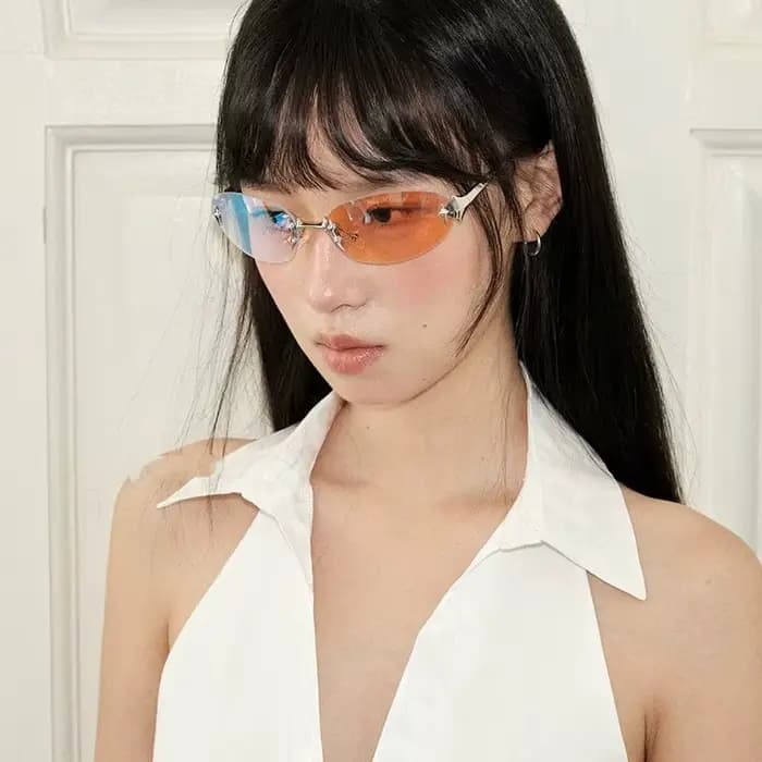 Lunettes de soleil ovales œil de chat sans cadre pour femmes