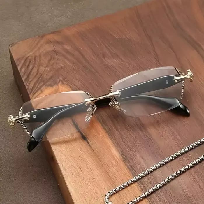 Lunettes rectangulaires rétro sans monture pour femmes et hommes