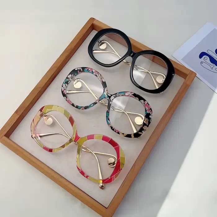 KAMMPT Vintage lunettes rondes avec perles femmes Chic surdimensionné bleu lumière bloquant montures optiques à la mode