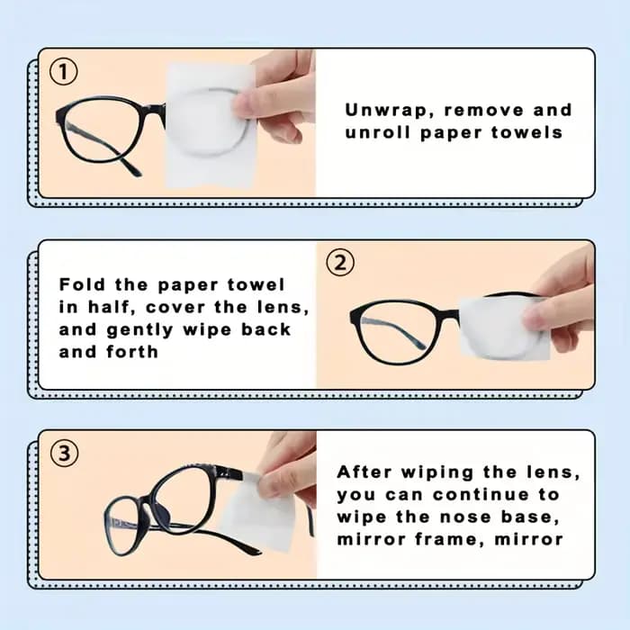 100 lingettes nettoyantes jetables pour lunettes - emballées individuellement