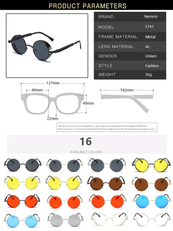 Lunettes de soleil steampunk en métal pour hommes et femmes