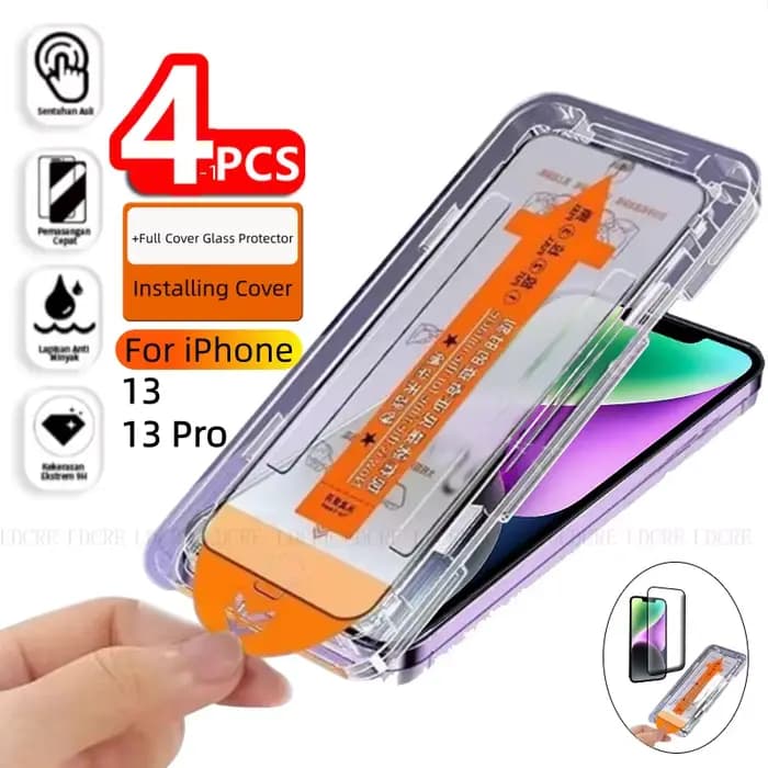 Protecteur d'écran en verre trempé pour iPhone 13 Pro, 4/3/2/1 pièces, protection contre la poussière, couverture complète 9H, avec colle, pour iPhone 13