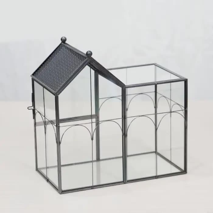 Maison d'exposition terrarium en verre avec cadre panneau d'ouverture pour compositions florales, placement sur 22