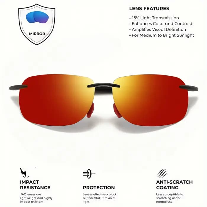 Lunettes de soleil polarisées sans cadre TR90 ultra légères 11 g – Coupe flexible et confortable
