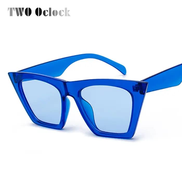 Hipster bleu lunettes de soleil pour femmes concepteur rétro surdimensionné oeil de chat carré UV400 Anti réfléchissant