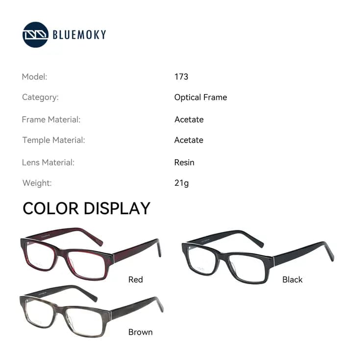 BLUEMOKY Lunettes de prescription rectangulaires plein cadre raffinées