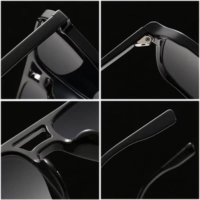 Lunettes de soleil rétro modernes à double pont, lunettes carrées de protection UV400 à monture complète, accessoire de mode de style de rue d'inspiration vintage