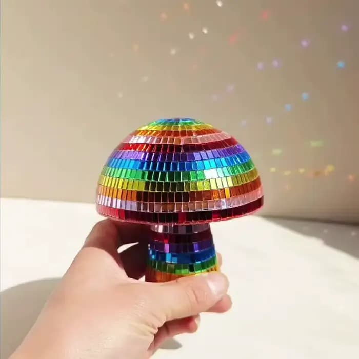 Boule Disco incassable arc-en-ciel pulvérisée à la main, décor de champignon, centre de Table en verre pailleté pour noël, fêtes