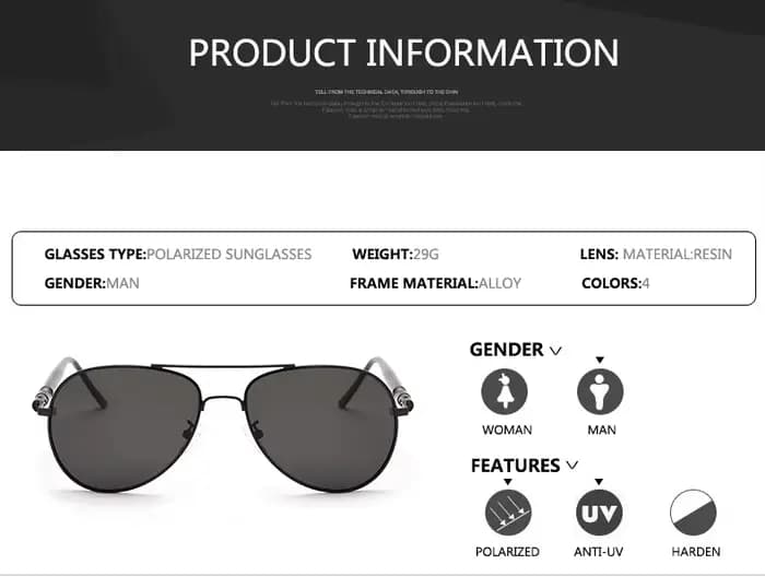 Lunettes de soleil hommes polarisées mode classique pilote