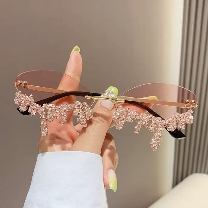 Lunettes de soleil sans monture en diamant pour femme