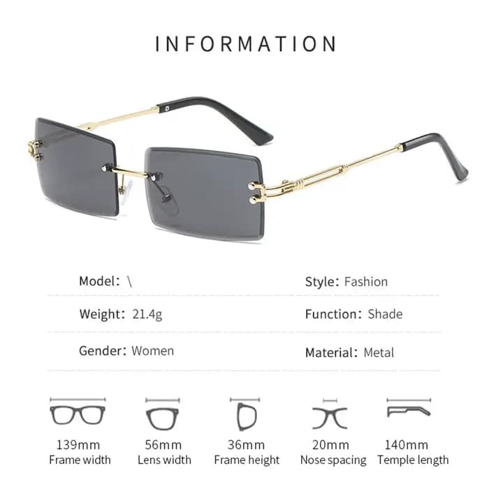 Lunettes de soleil carrées sans monture pour hommes et femmes