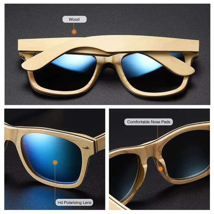 GM fait à la main rétro naturel Skateboard lunettes de soleil en bois hommes femmes miroir polarisé UV400