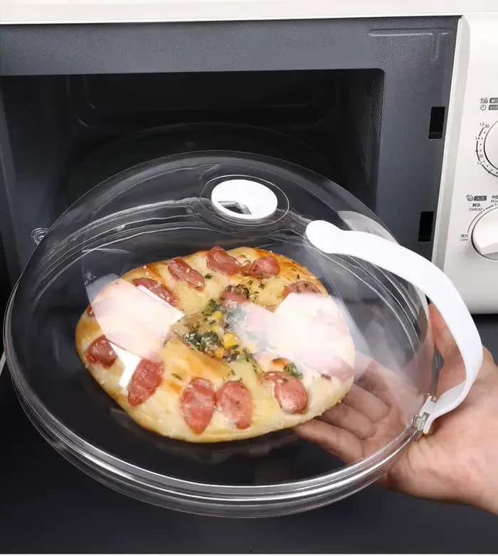 Protection anti-éclaboussures pour micro-ondes : Protection anti-éclaboussures transparente épaissie (avec poignée) – Couvercle alimentaire pour assiettes