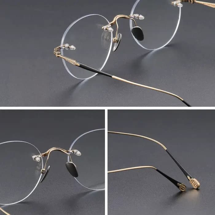 YIMARUILI Lunettes Rétro Rondes en Titane Sans Monture pour Hommes et Femmes