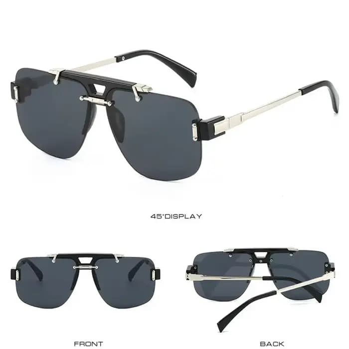 Y2k demi-monture pilote lunettes de soleil femmes pour hommes 2025 Vintage surdimensionné Punk métal marque de luxe