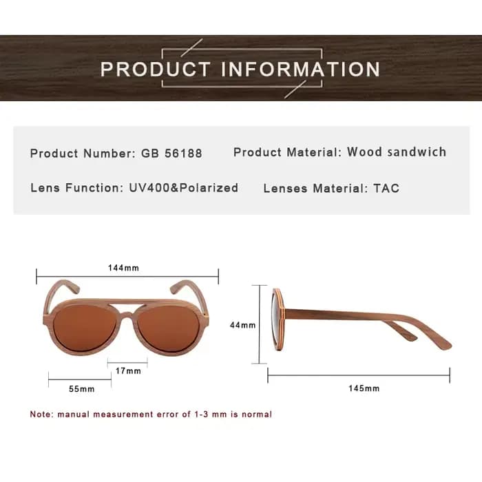Lunettes de soleil en bois polarisées faites à la main pour hommes