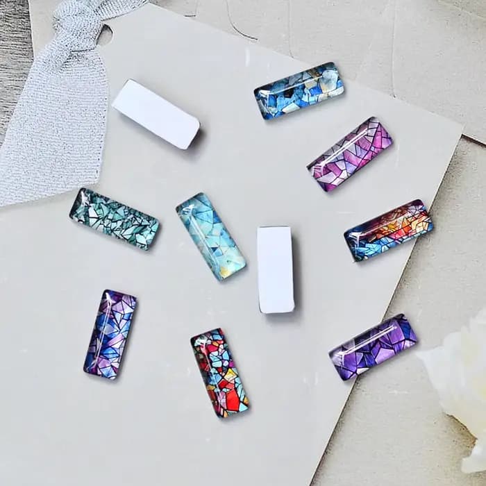 Assortiment de 10x25mm, Cabochons rectangulaires en verre, motifs artistiques de fleurs de pavot rouge, idéal pour la fabrication et l'artisanat de bijoux à faire soi-même, 10 pièces
