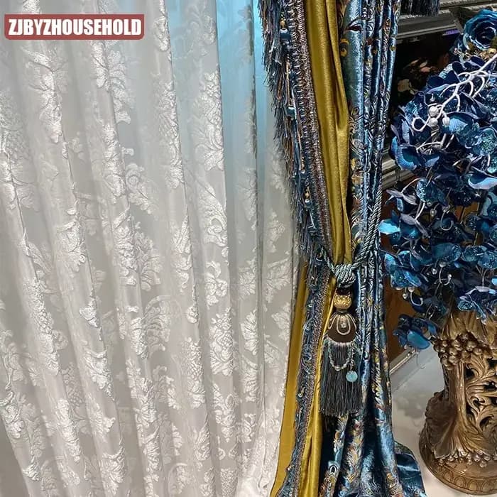 Rideau personnalisé européen américain villa rideau velours damas fleur européenne nouveau chinois salon chambre balcon fenêtre