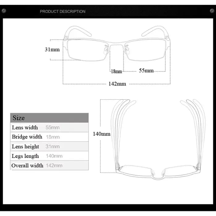 Lunettes à demi-jante en métal pour hommes