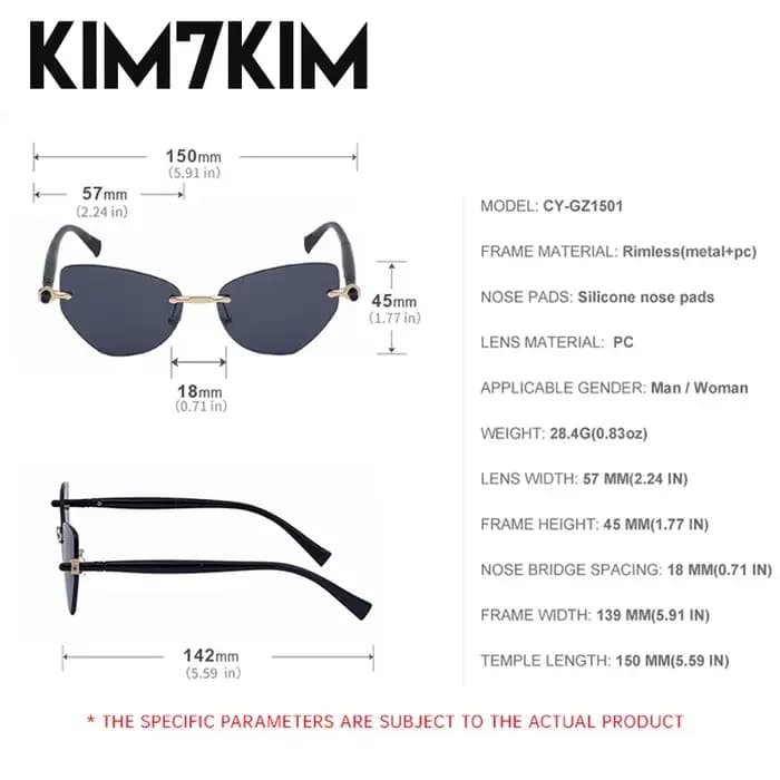 Vintage Sans Monture Cat Eye lunettes de Soleil Femmes 2026 De Luxe Marque Tendance Punk Polygone