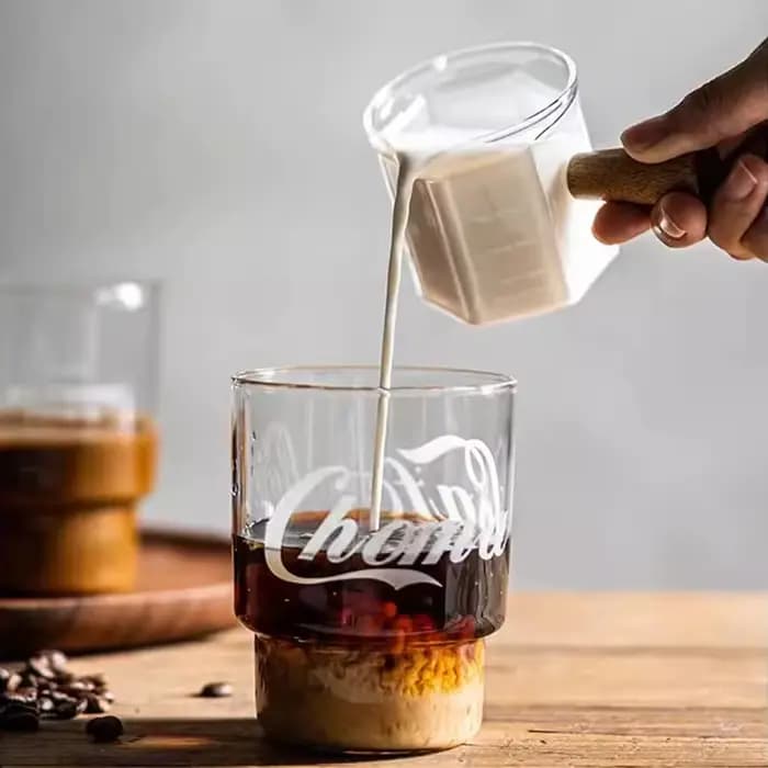 FOME verre café tasse à mesurer café lait cruche poignée en bois tasse à mesurer gradué pot de lait fournitures de cuisine