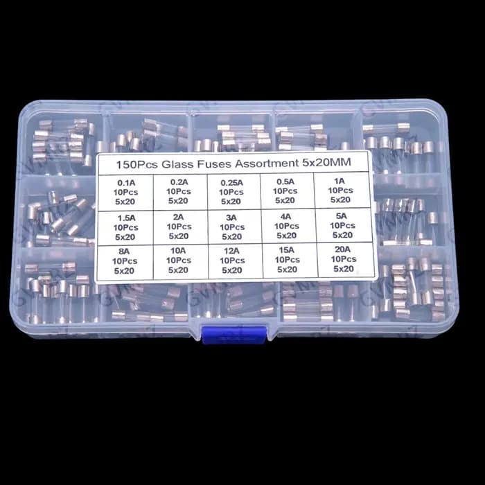 15 valeurs 0,1A-20A ​ ​ 150PCS 5x20mm Kits de fusibles en verre : 0.1A 0.2A 0.25A 0.5A 1A 1.5A 2A 3A 4A 5A 8A 10A 12A 15A 20A 5X20