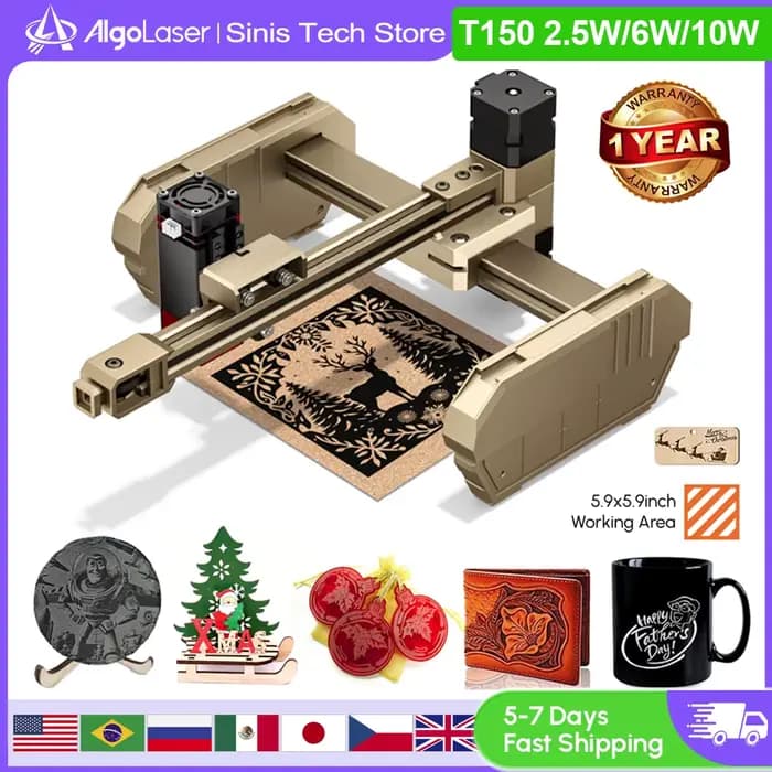 Algolaser T150 2.5W Mini graveur Laser Portable bricolage Laser découpe Machine de gravure graver Logo bois peint acrylique verre cuir