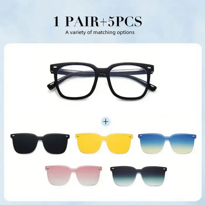 Lunettes 1 pièce avec 5 lentilles interchangeables, unisexe pour hommes et femmes, interrupteur librement des couleurs