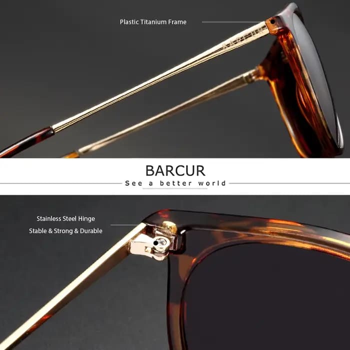BARCUR Design classique lunettes de soleil pour hommes mode lentille polarisée en plastique titane cadre rétro femmes