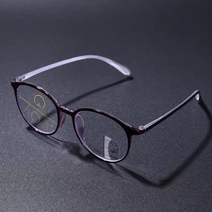 Lunettes de lecture multifocales rondes en TR90 violettes pour femmes