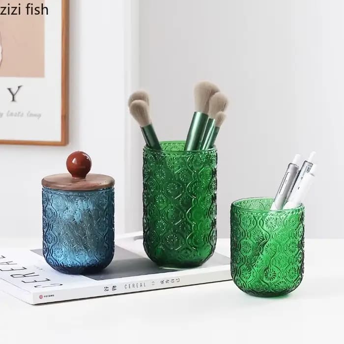 Pot de rangement en verre, pot de coton-tige, bouteille de rangement, porte-cure-dents, boîte de rangement, organisateur de bureau, porte-stylo, pots scellés