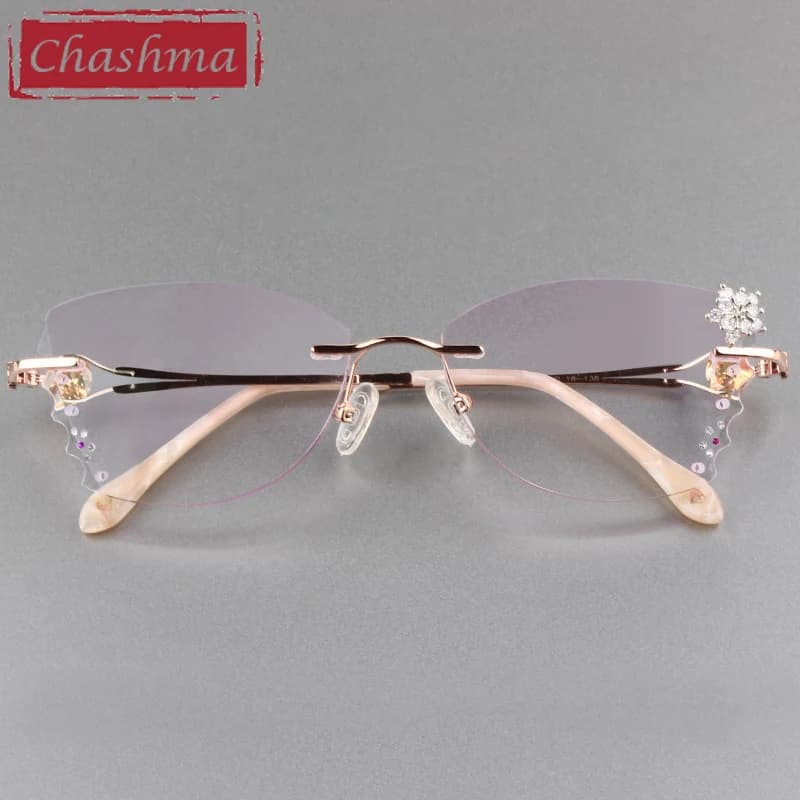 Lunettes de soleil papillon pour femmes, verres en titane gris rouge, verres diamantés, sans bords, 