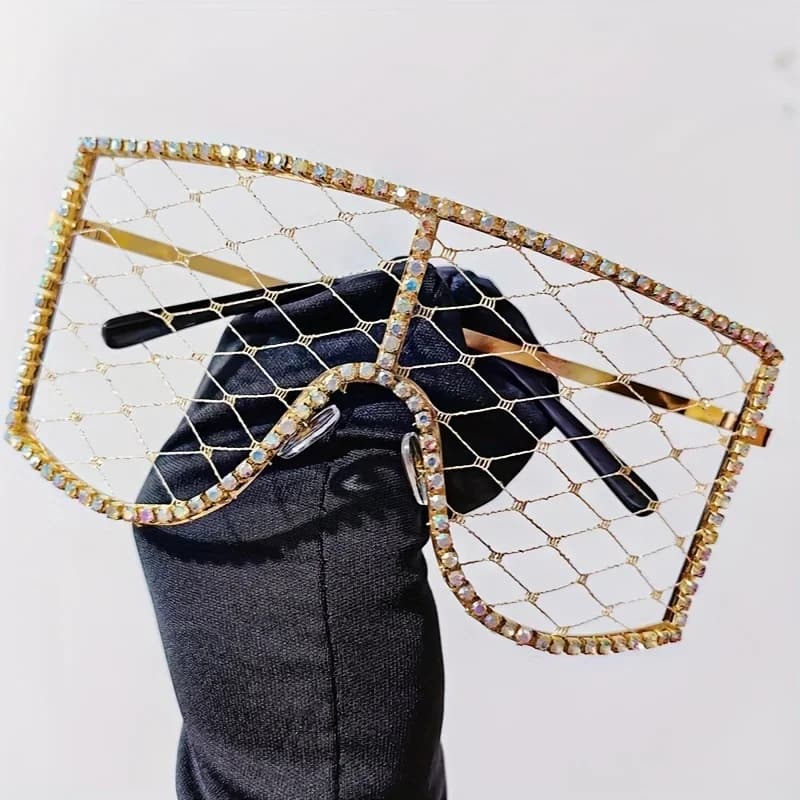 Lunettes de soleil en maille ornées de cristaux de luxe, de forme carrée, légères, idéales pour les 