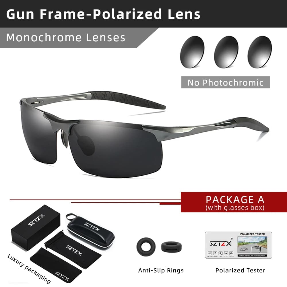 SZTZX-Lunettes de soleil polarisées classiques sans monture en aluminium pour hommes, anti-UV, sport