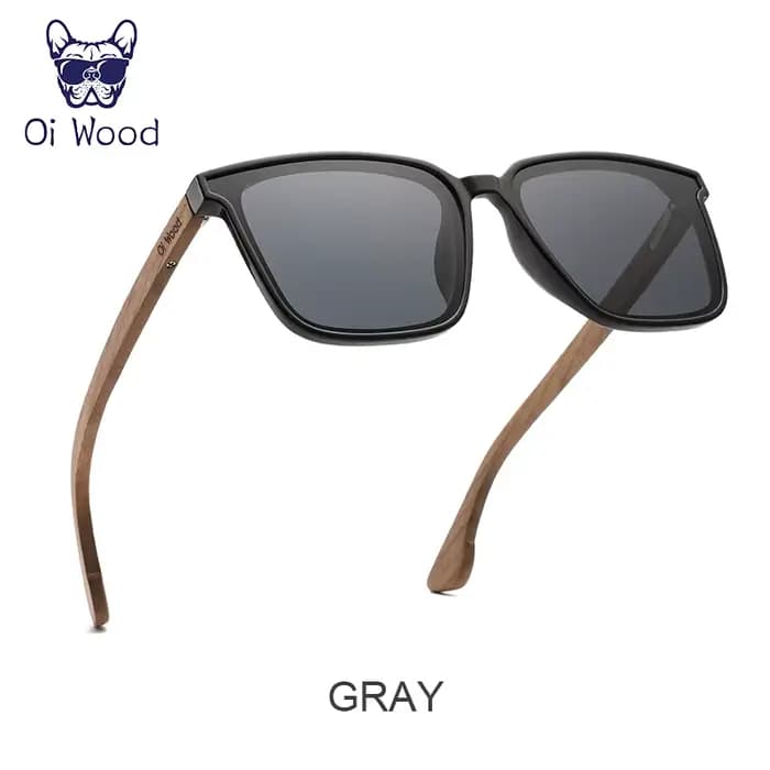 Oi bois hommes femmes lunettes de soleil carrées lunettes en bois verres bleus polarisés lunettes po