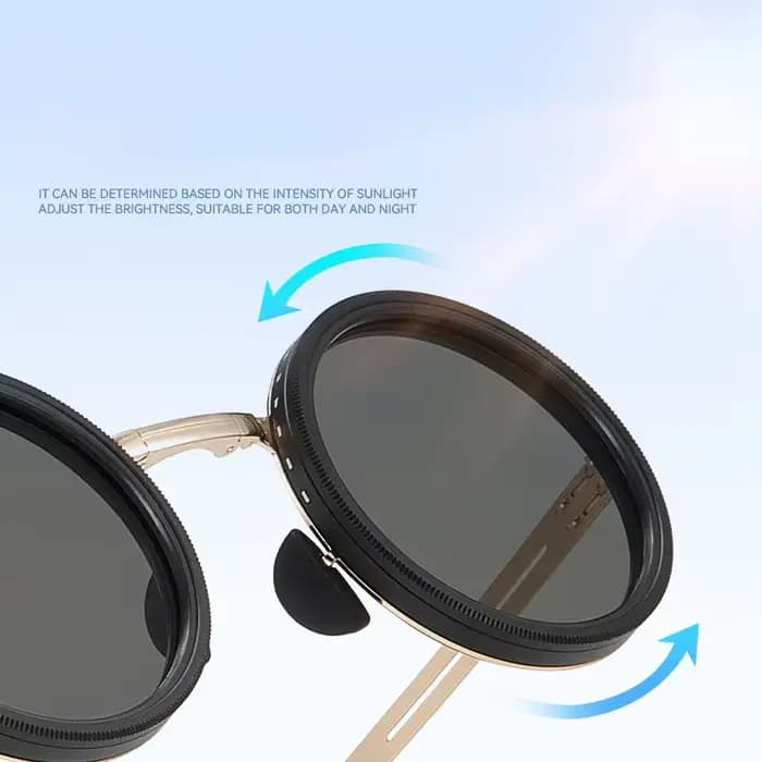 SHAUNA lunettes de soleil polarisées rondes à gradation réglable en métal Punk ND9 niveaux anti-lumi