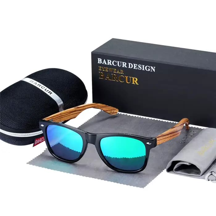 BARCUR-Lunettes de soleil en bois de zèbre naturel pour hommes et femmes, lunettes polarisées, verre