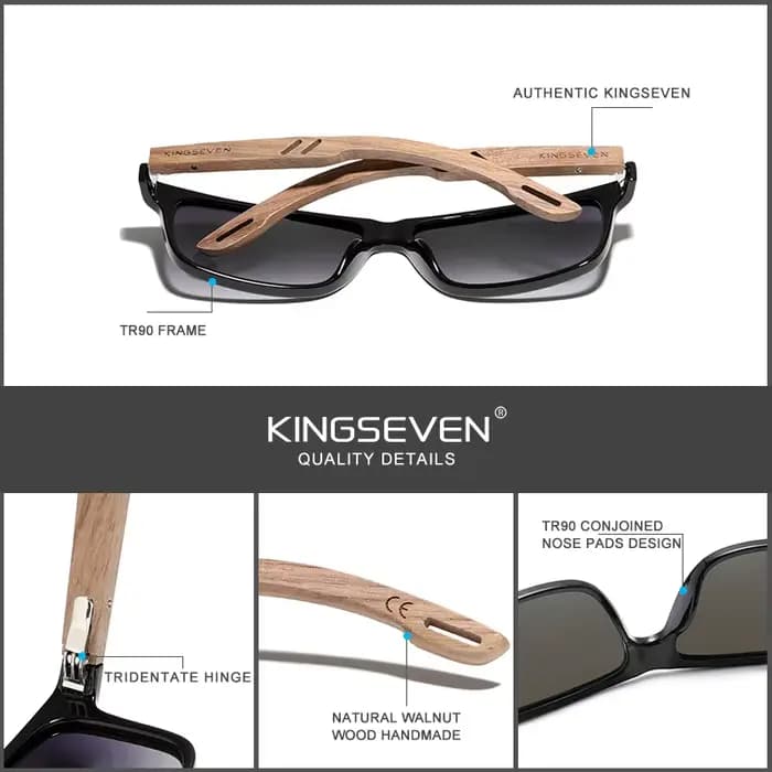 KINGSEVEN 100% lunettes De soleil polarisées Vintage hommes en bois bois Protection UV400 mode lunet