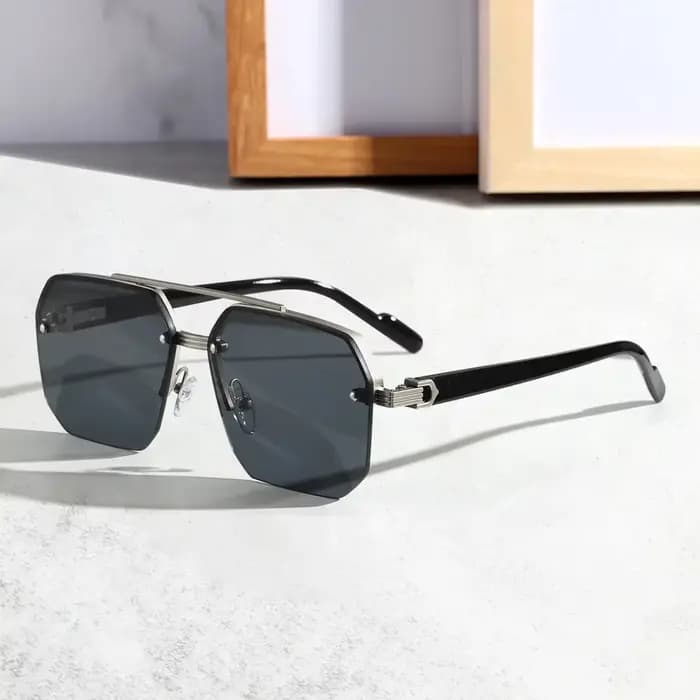 Lunettes de soleil polygone à Double pont pour hommes et femmes, monture carrée, à la mode, en métal