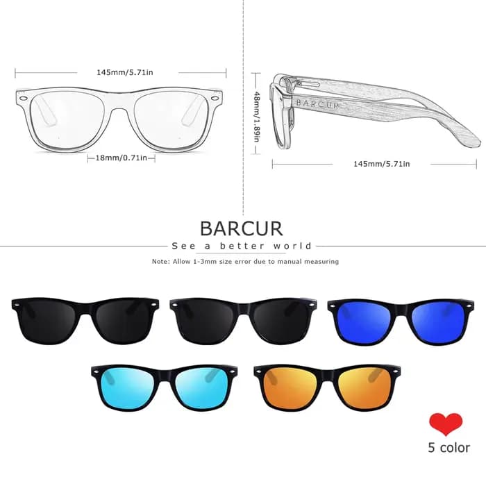 BARCUR-Lunettes de soleil polarisées carrées en bois pour homme, accessoire de haute qualité, boîte