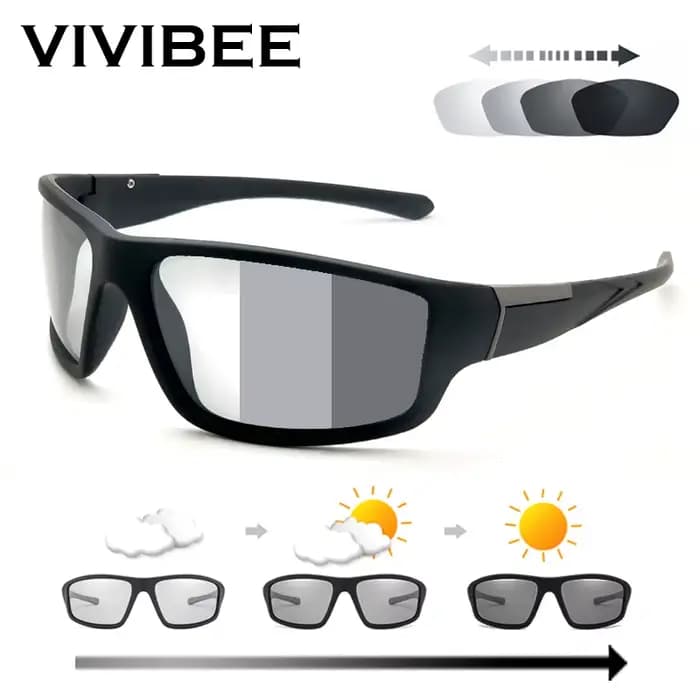 Lunettes de soleil photochromiques VIVIBEE pour hommes, lunettes de sport noires, lunettes polarisée