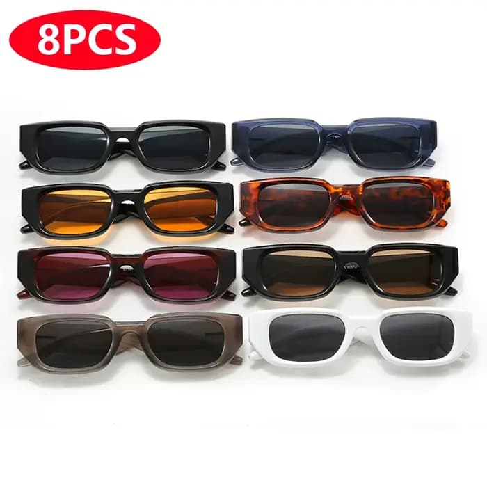 8 pièces mode rétro résistant aux UV lunettes de soleil femmes lunettes de soleil rectangulaires ens