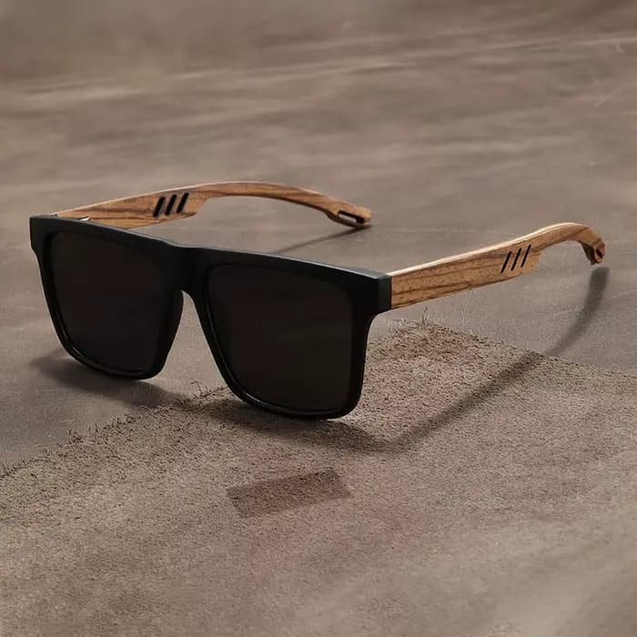 Lunettes de soleil carrées décontractées, Grain de bois, charnières à ressort, Protection UV400, uni