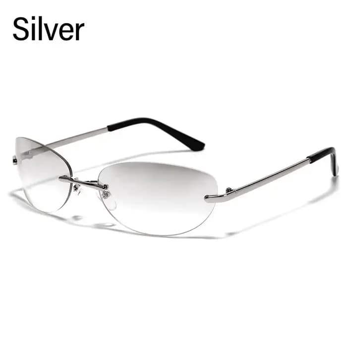 Lunettes de soleil ovales sans monture pour femmes, lunettes de soleil rondes, lunettes transparente