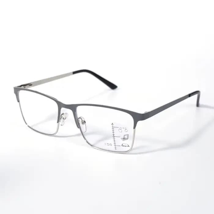 Lunettes de lecture progressives à monture grise pour hommes, anti-lumière bleue, grande monture mét