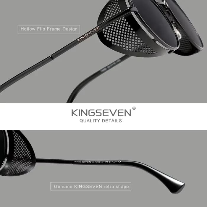 KINGSEVEN Lunettes de soleil de style rétro gothique steampunk de haute qualité, monture ronde, pour